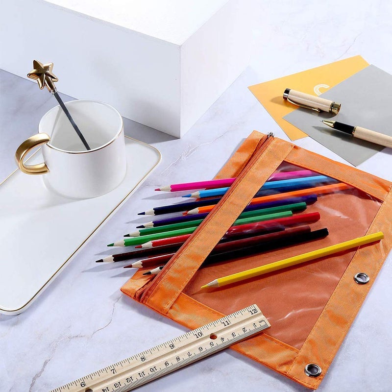 SdeFe Zippered Binder Fabric Pencil Pouch 3 Rings with Clear Window for School Classroom Organizers 8 Pack (Multicolor) - Image 4